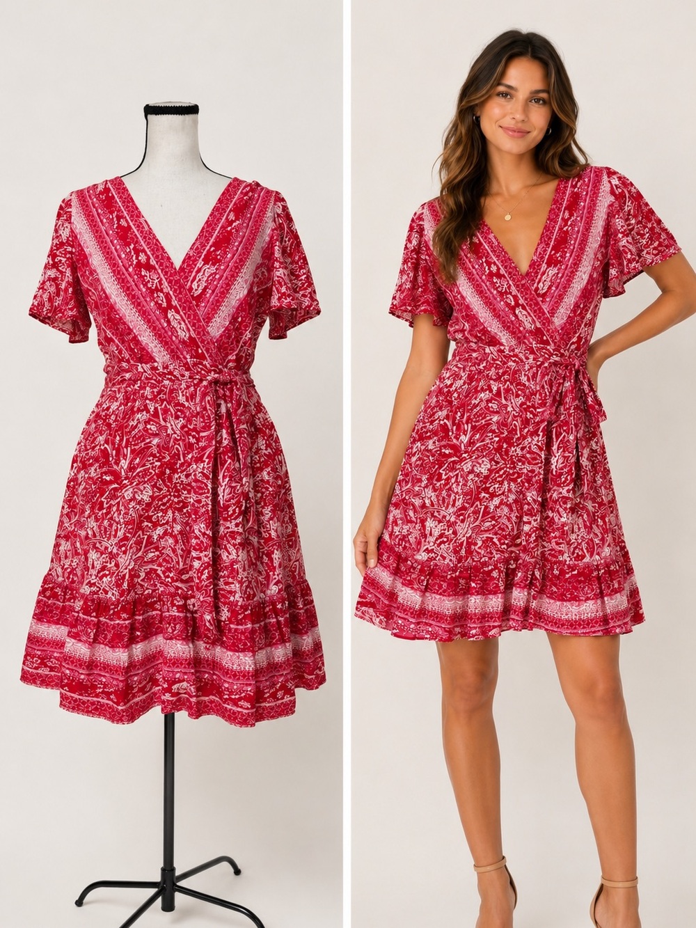 Francesca’s Collections Pink Paisley Faux Wrap Dress | Small
